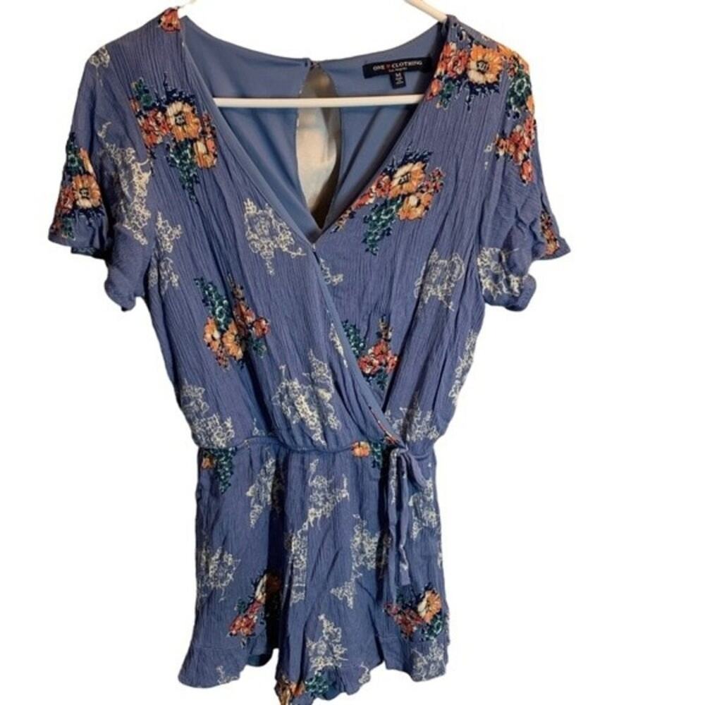 ONE CLOTHING Blue Floral Romper Summer Jumper. Size Medium